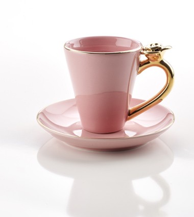 COFFEE CUP WITH ROSE PINK 4PACK WITH PLATES